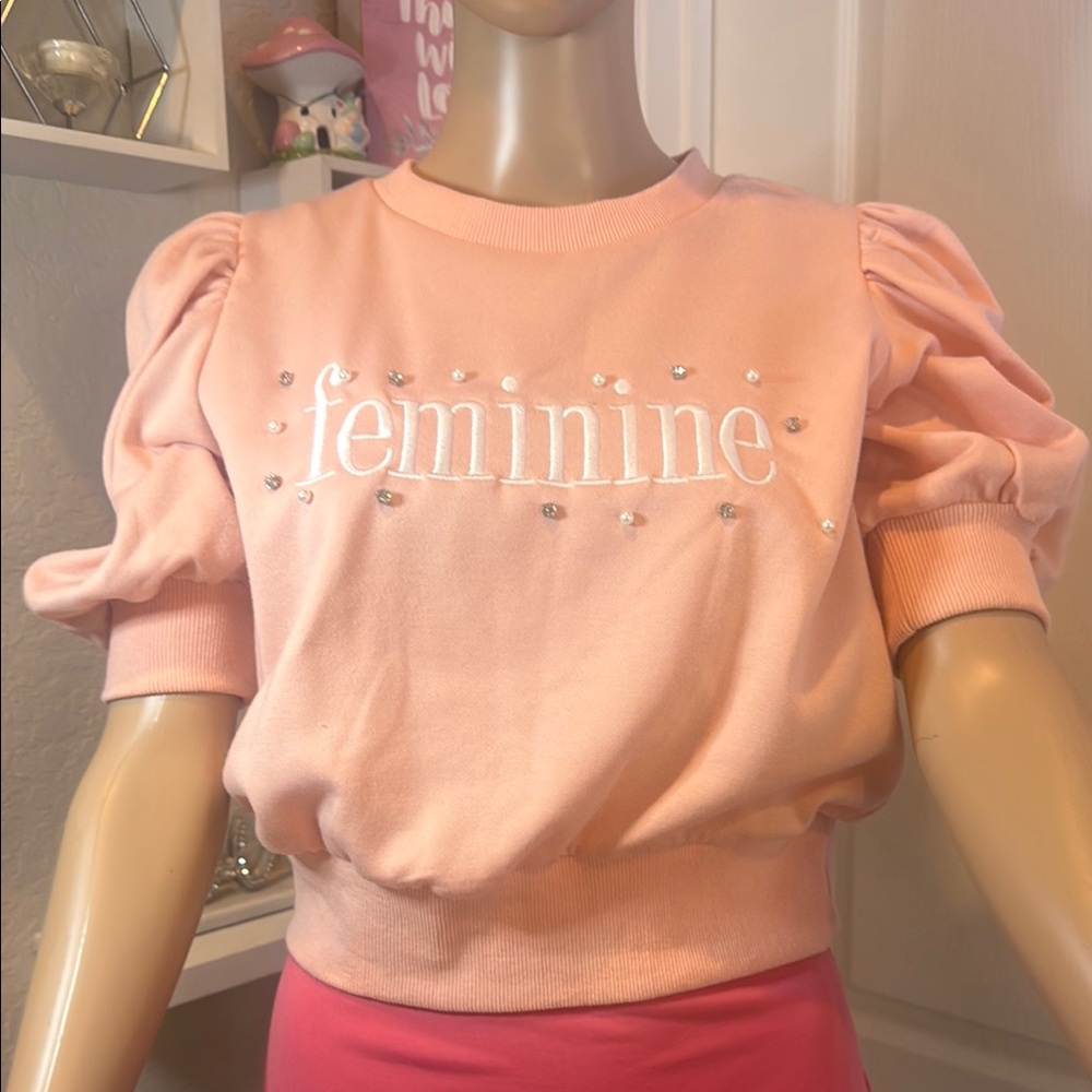 Feminine Pink Puff Sleeve Top